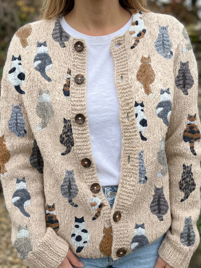 Delyth | Cardigan à imprimé chat