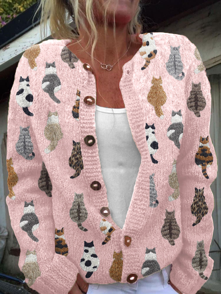 Delyth | Cardigan à imprimé chat