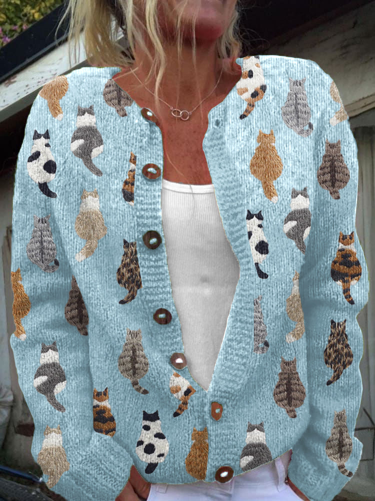 Delyth | Cardigan à imprimé chat