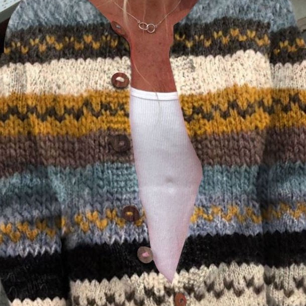 Isadora | Cardigan rayé bleu et moutarde