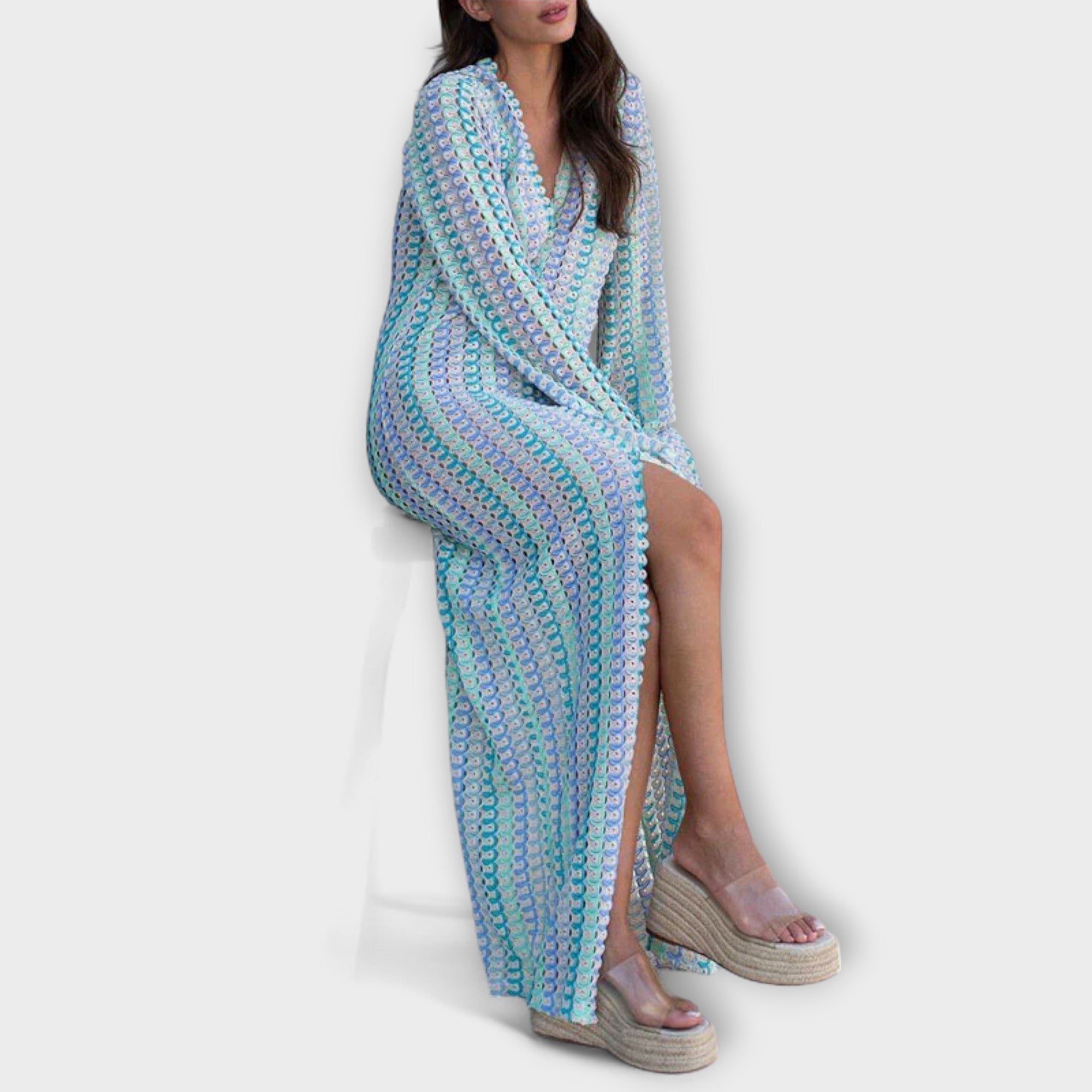Elina – Robe longue à col en V, esprit vacances