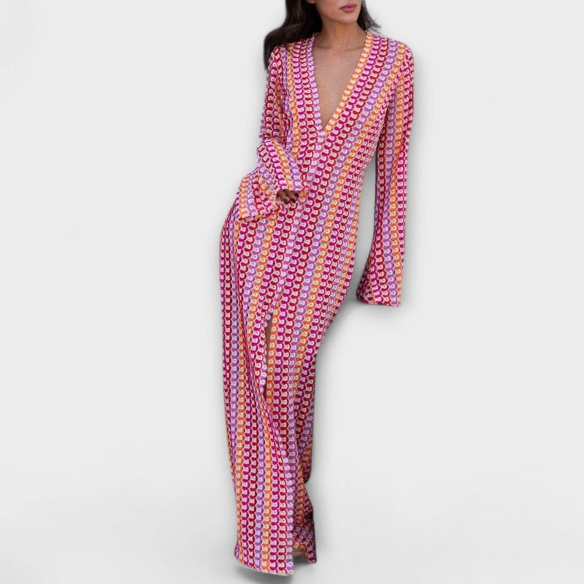 Elina – Robe longue à col en V, esprit vacances