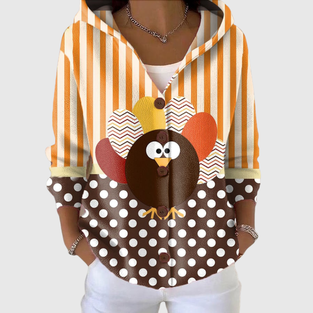 Isadora | Cardigan motif oiseaux d'automne