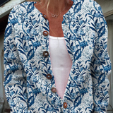Nyssa | Cardigan bleu et blanc à oiseaux et fleurs
