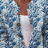 Nyssa | Cardigan bleu et blanc à oiseaux et fleurs