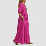 Elowen | Robe longue en lin à nervures et col en V