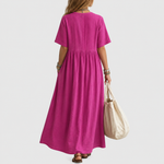 Elowen | Robe longue en lin à nervures et col en V