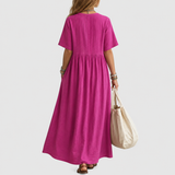 Elowen | Robe longue en lin à nervures et col en V