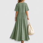 Elowen | Robe longue en lin à nervures et col en V