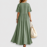 Elowen | Robe longue en lin à nervures et col en V