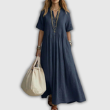 Elowen | Robe longue en lin à nervures et col en V