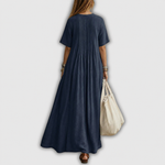 Elowen | Robe longue en lin à nervures et col en V