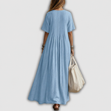 Elowen | Robe longue en lin à nervures et col en V