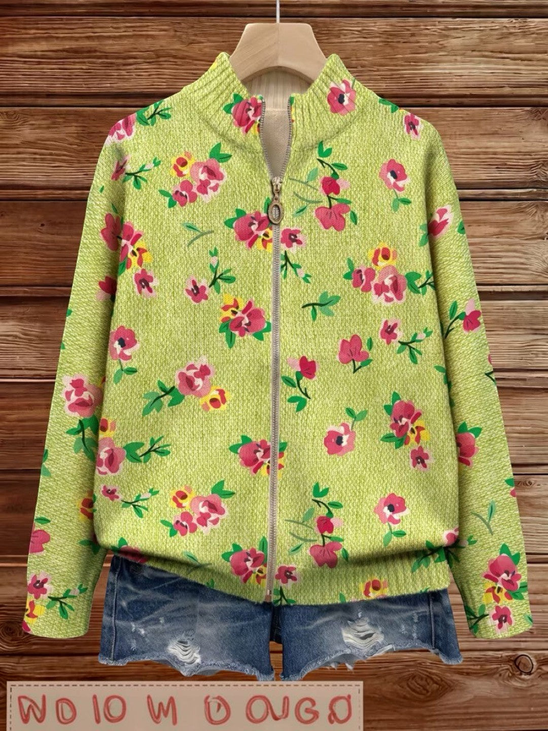 Émeline | Cardigan vert à motif floral