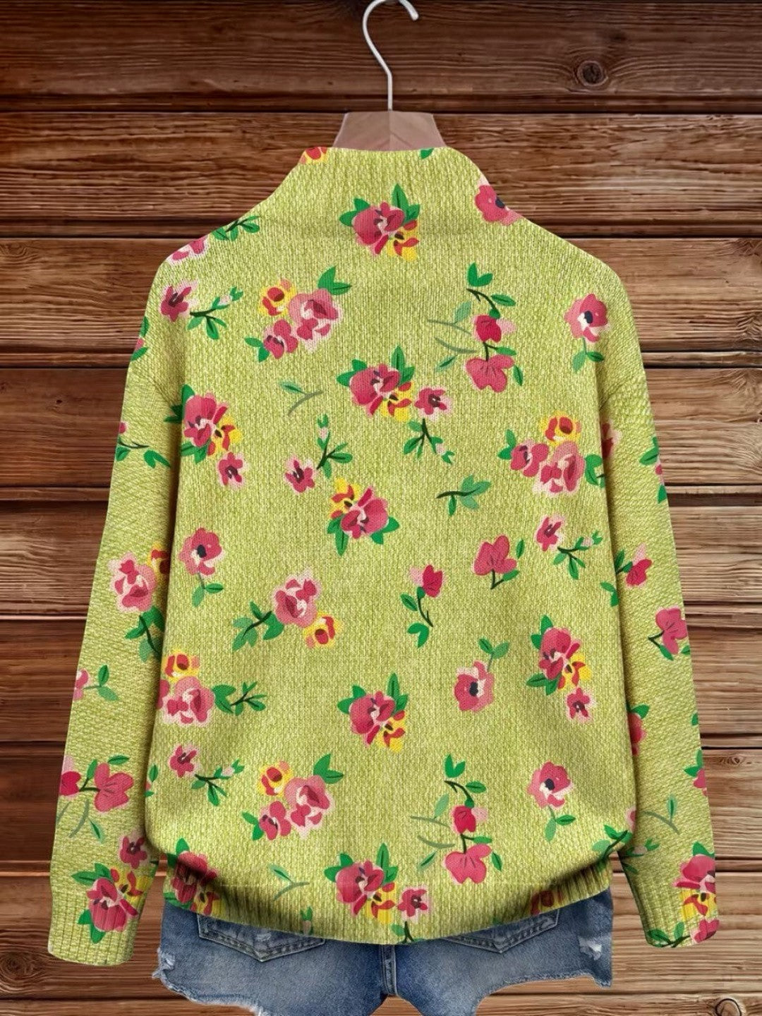 Émeline | Cardigan vert à motif floral