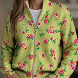 Émeline | Cardigan vert à motif floral