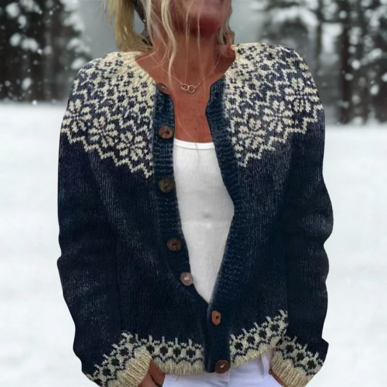 Estelle | Cardigan nordique bleu nuit