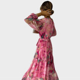 Fiona | Robe longue portefeuille à motif floral et manches longues
