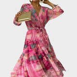 Fiona | Robe longue portefeuille à motif floral et manches longues