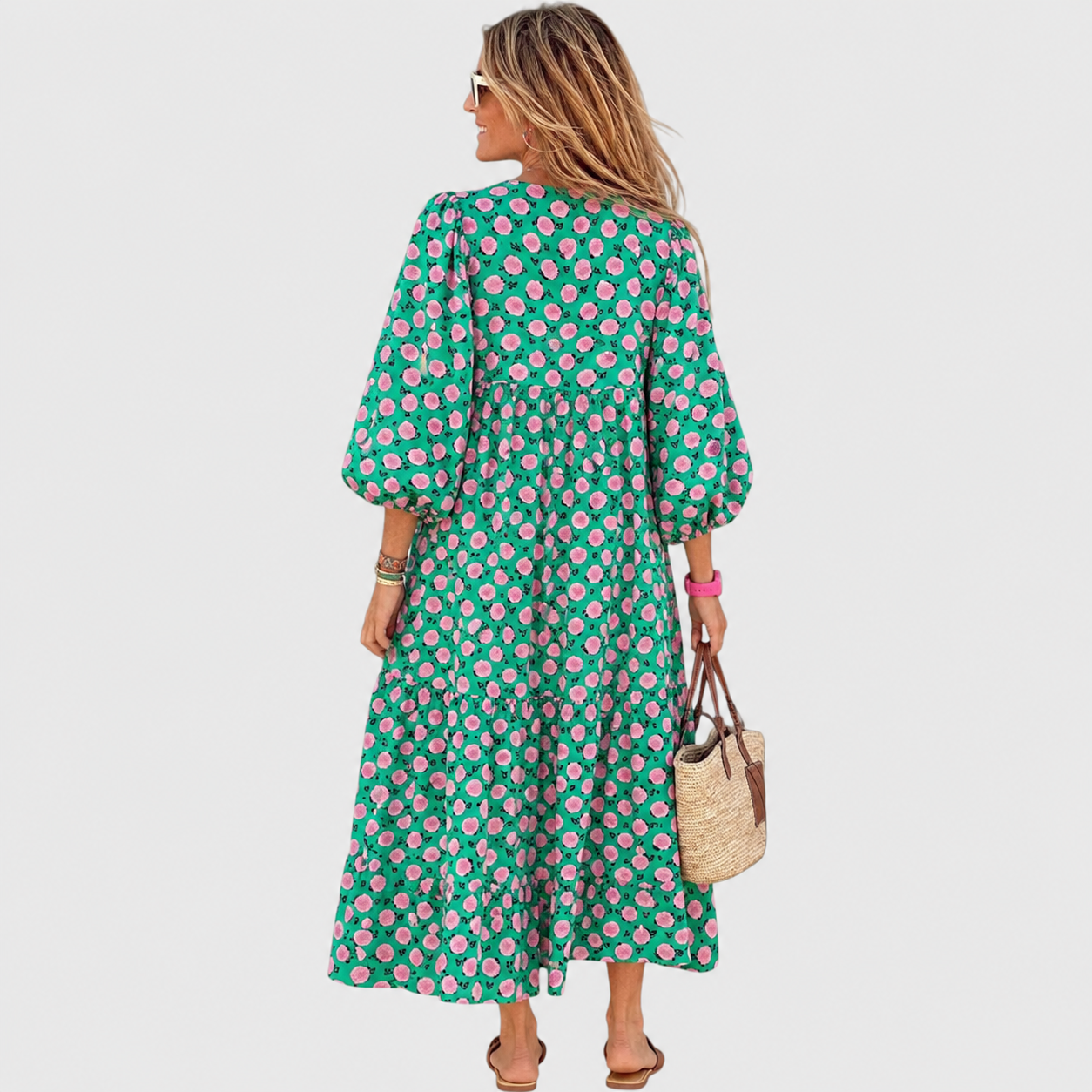 Fleur | Robe longue décontractée à volants et manches kimono