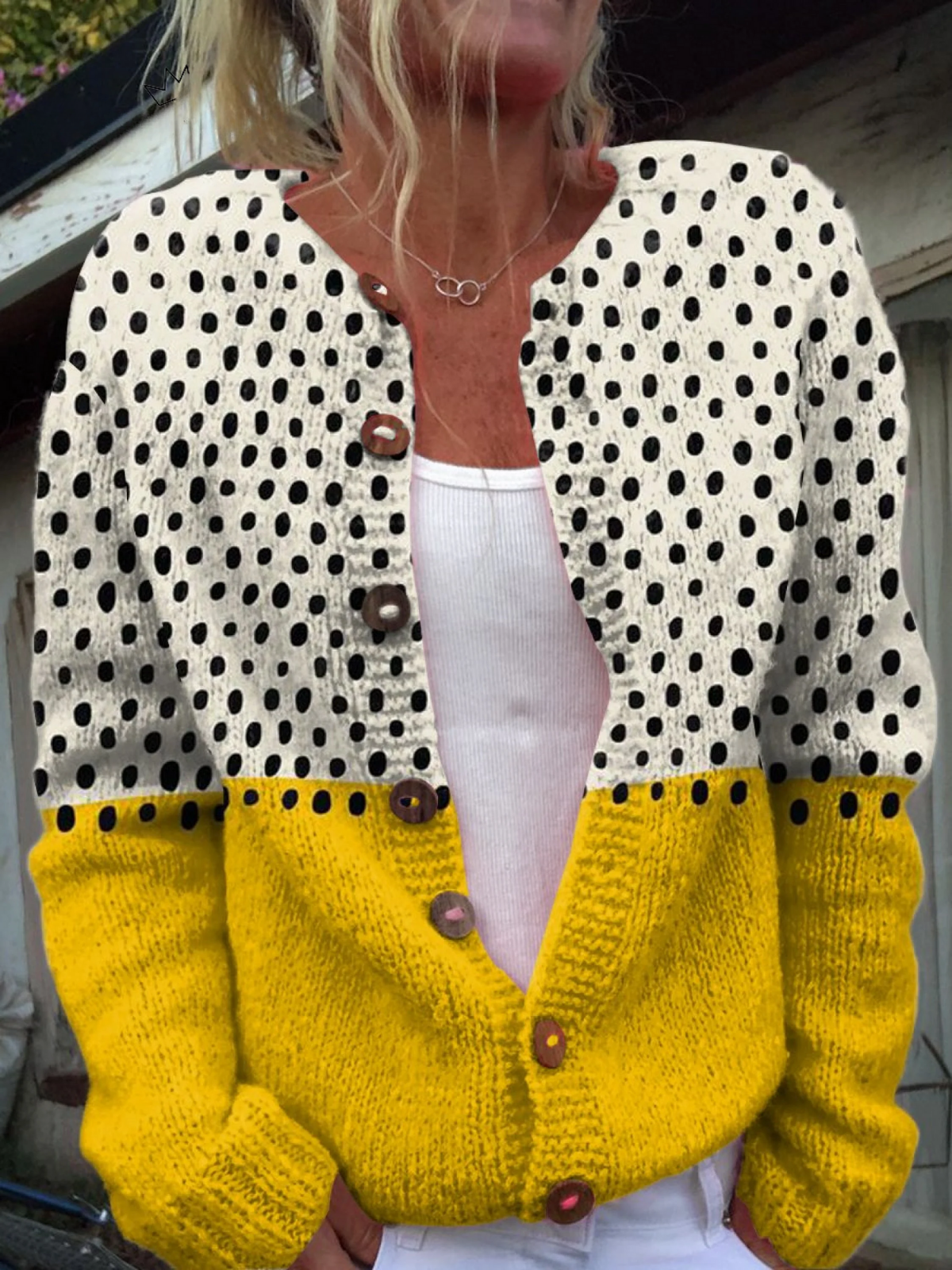 Quilla | Cardigan à pois crème et jaune