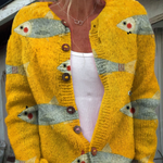 Undine | Cardigan jaune à imprimé poissons