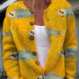 Undine | Cardigan jaune à imprimé poissons