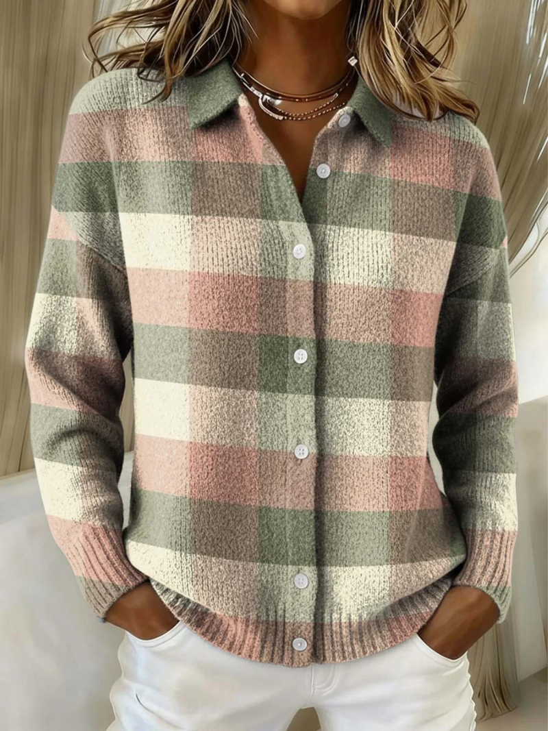 Grace | Cardigan tricot à carreaux pastel