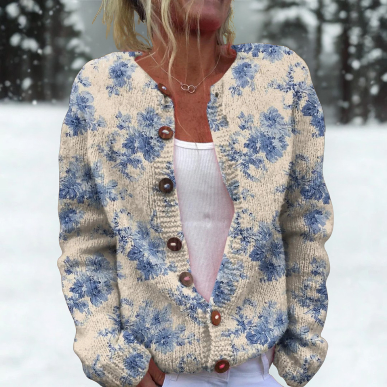Hailey | Cardigan fleurs bleuet