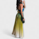 Haven – Robe longue dos nu, dégradée et plissée à nouer