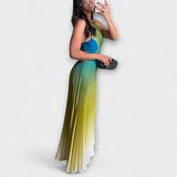 Haven – Robe longue dos nu, dégradée et plissée à nouer