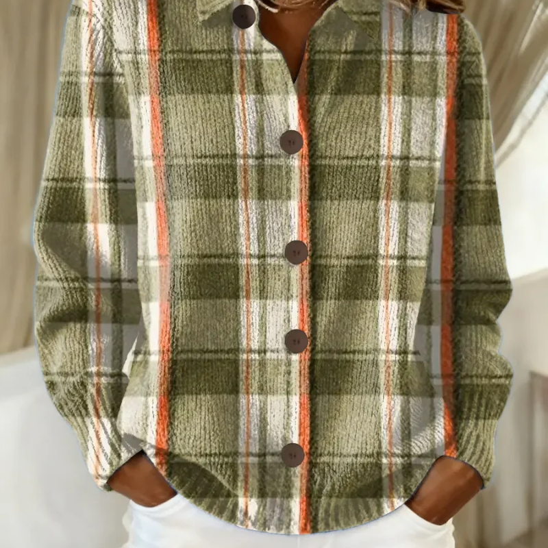 Hazel | Cardigan boutonné à carreaux olive