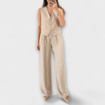 Hazel - Ensemble deux pièces gilet uni col en V et pantalon