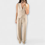 Hazel - Ensemble deux pièces gilet uni col en V et pantalon