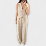 Hazel - Ensemble deux pièces gilet uni col en V et pantalon