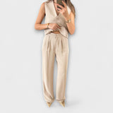 Hazel - Ensemble deux pièces gilet uni col en V et pantalon