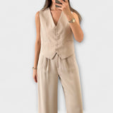 Hazel - Ensemble deux pièces gilet uni col en V et pantalon