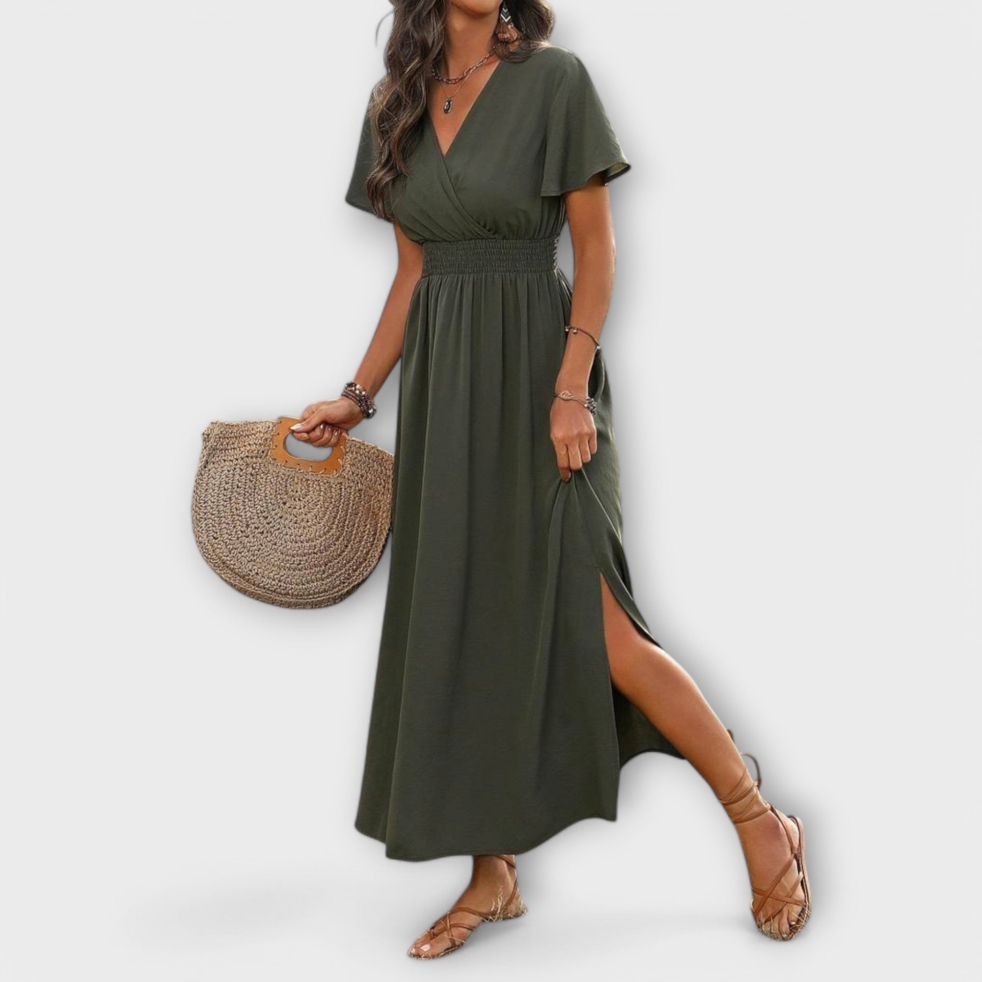 Heather - Une robe boho élégante à col en V et manches longues