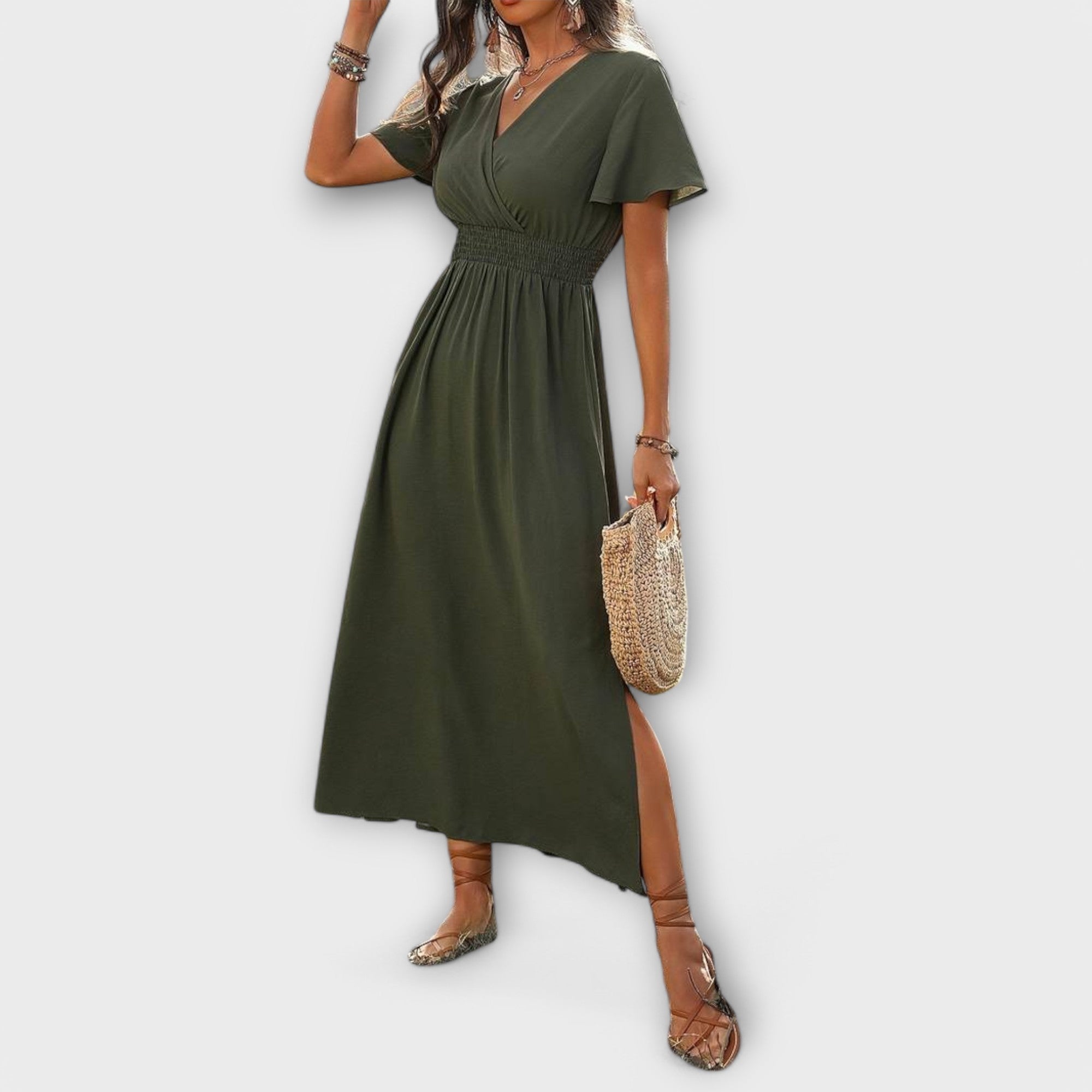 Heather - Une robe boho élégante à col en V et manches longues