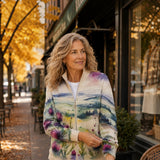 Henriette | Cardigan à motif de chardons et de paysage