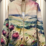 Henriette | Cardigan à motif de chardons et de paysage