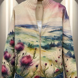 Henriette | Cardigan à motif de chardons et de paysage