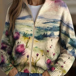 Henriette | Cardigan à motif de chardons et de paysage