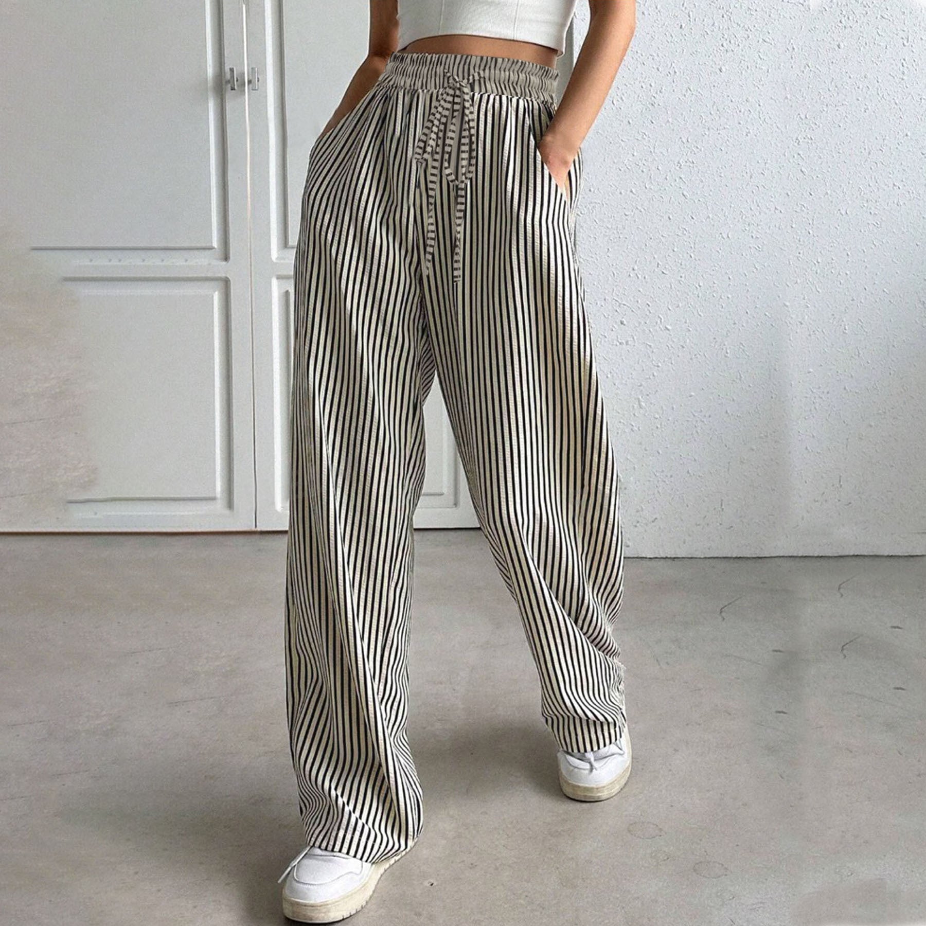 Hollis – Pantalon rayé à jambe large
