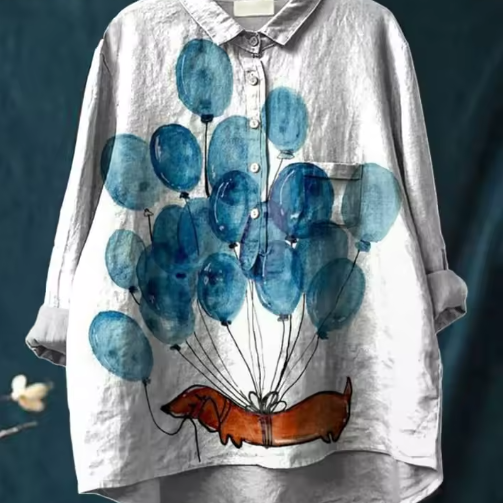 Ida | Blouse décontractée à imprimé artistique ballon et chien