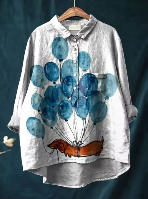 Ida | Blouse décontractée à imprimé artistique ballon et chien