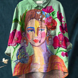 Ida | Blouse décontractée femme à imprimé portrait façon peinture à l'huile