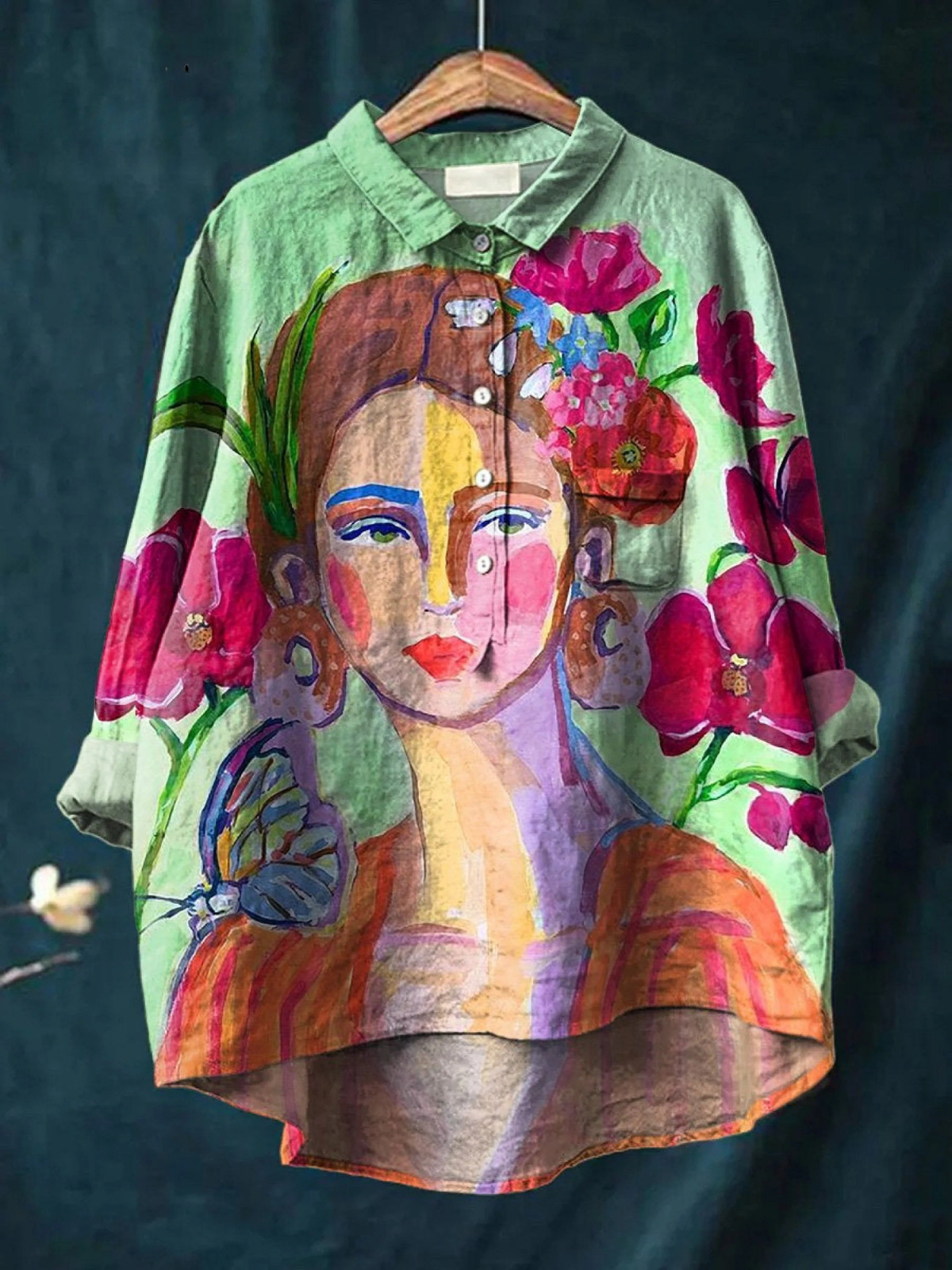 Ida | Blouse décontractée femme à imprimé portrait façon peinture à l'huile