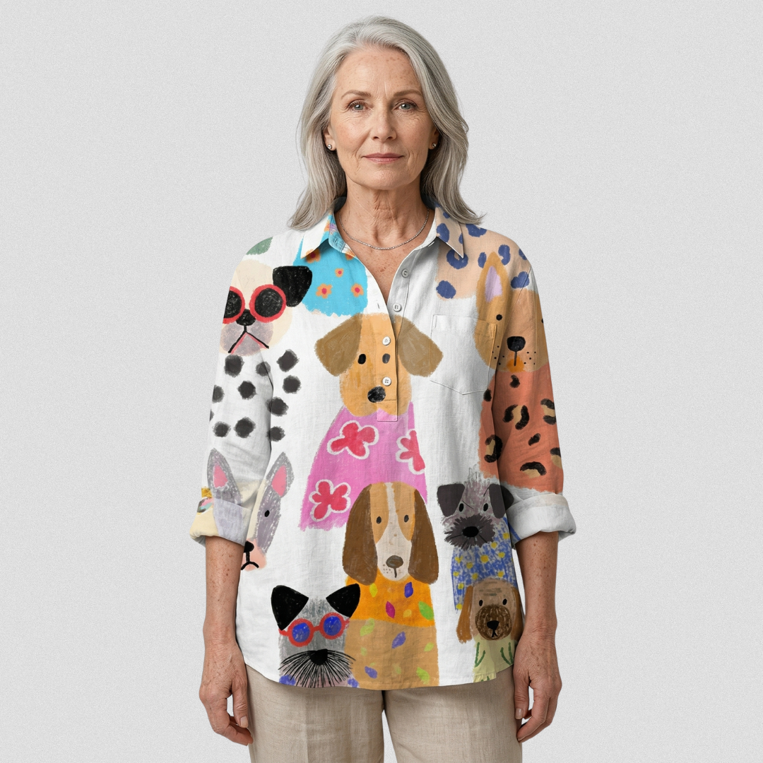 Ida | Blouse décontractée ludique à imprimé chien coloré