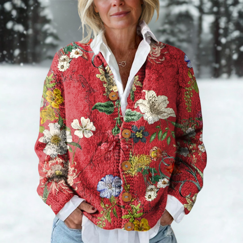 Isabelle | Cardigan fleurs cramoisi
